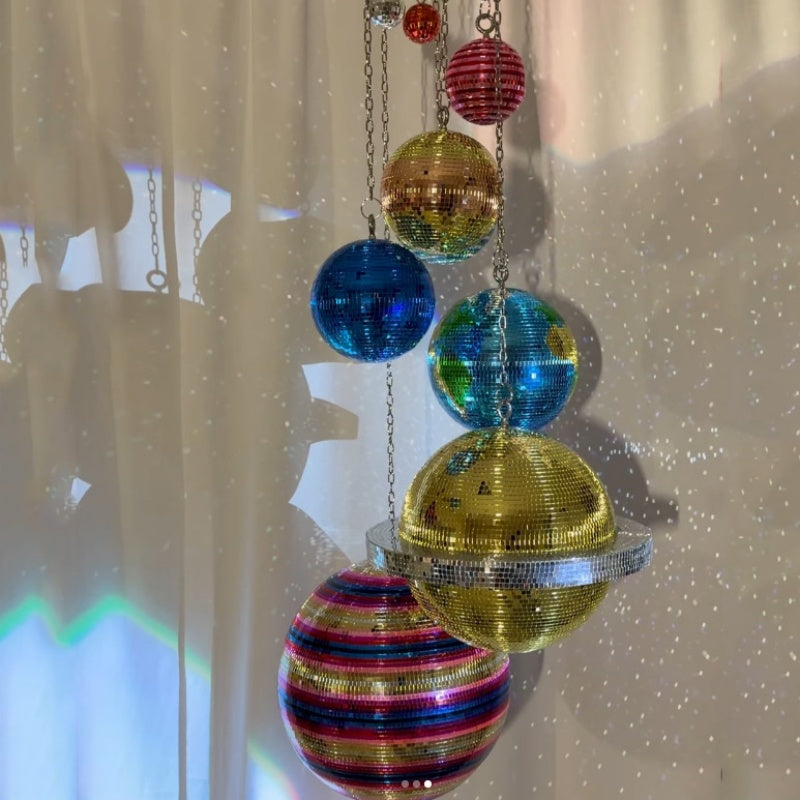 Celestial Mirror Ball Hanging Wind Chime – Planetary Home &amp; Garden Hanging Decor