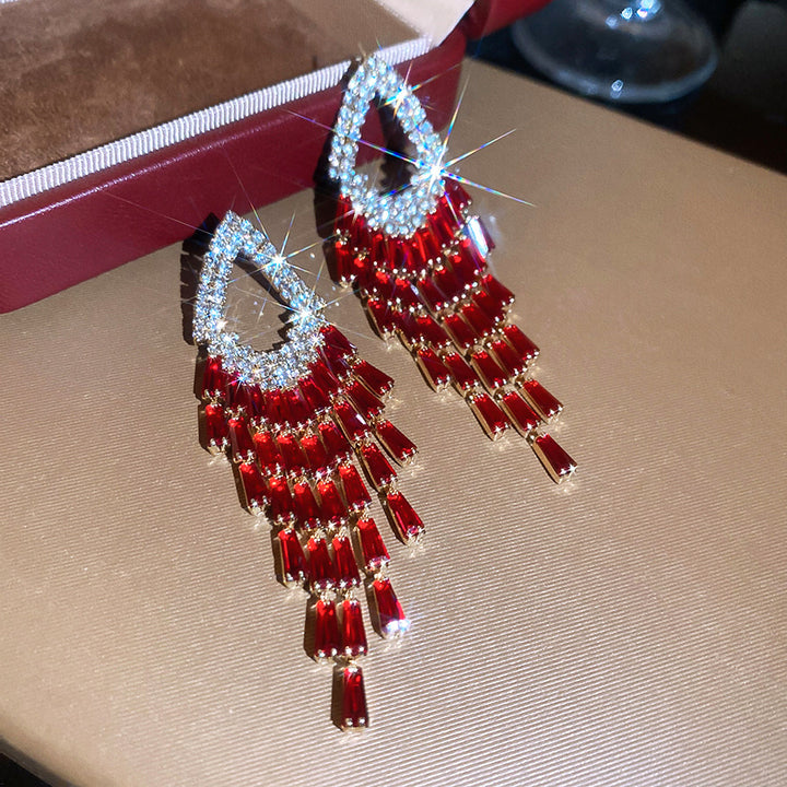 Rhombus Zircon Sparkle Tassel Earrings