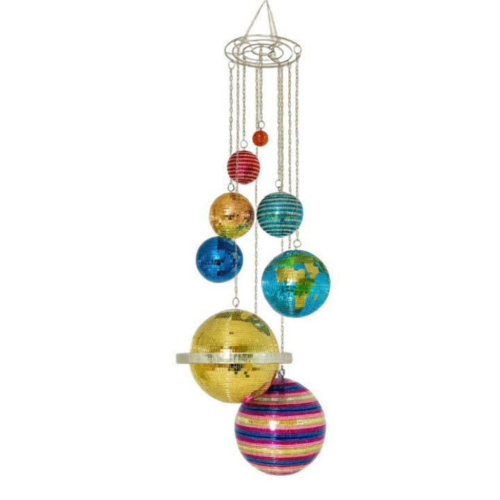 Celestial Mirror Ball Hanging Wind Chime – Planetary Home &amp; Garden Hanging Decor