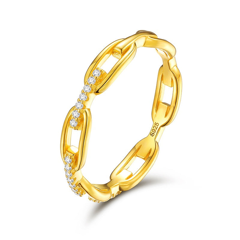 Hollow Chain Link Paved Zircon Unisex Stack Ring