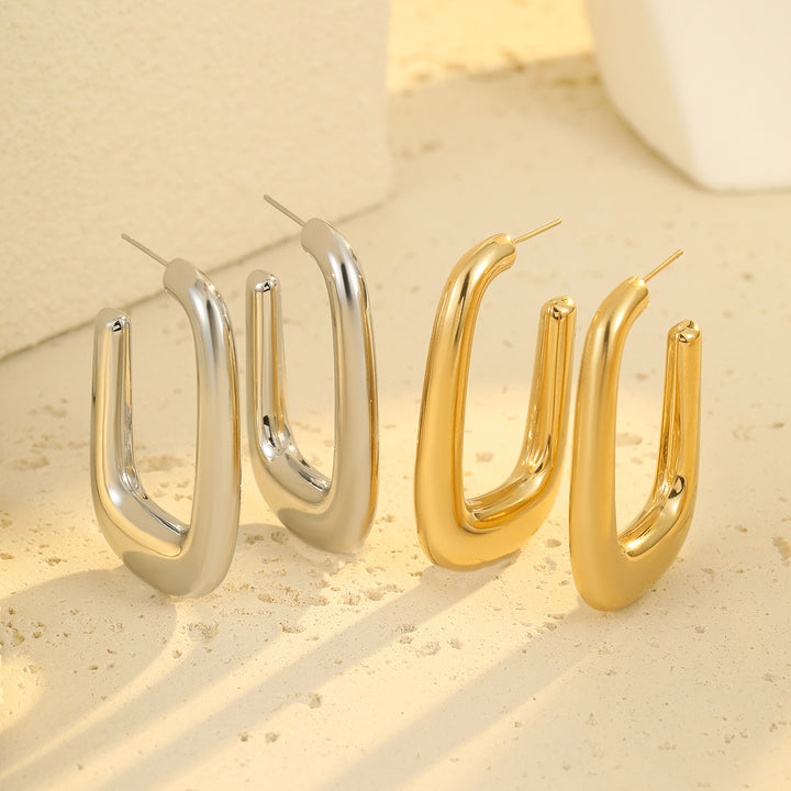 Sculpted U Shape Statement Hoop Earrings