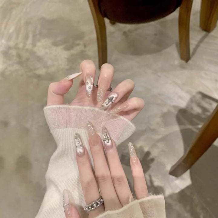 Cross Cat Eye Press On Nails Set