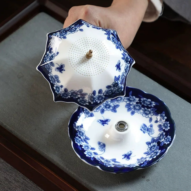 Blue and White Porcelain Umbrella Tea Strainer