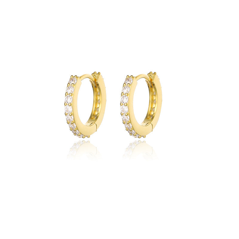 Double Sided Pave Zircon Huggie Hoops Multi Size Layering Earrings