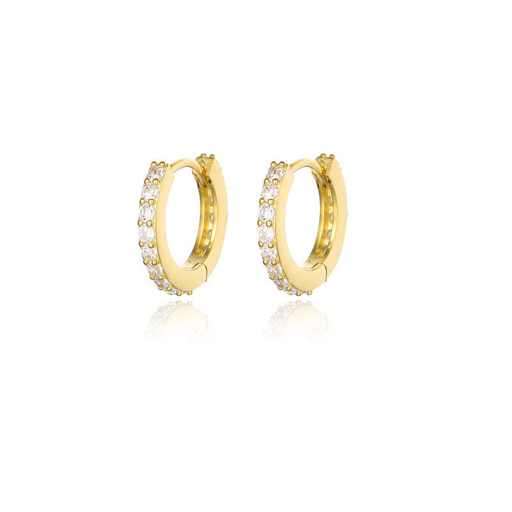 Double Sided Pave Zircon Huggie Hoops Multi Size Layering Earrings