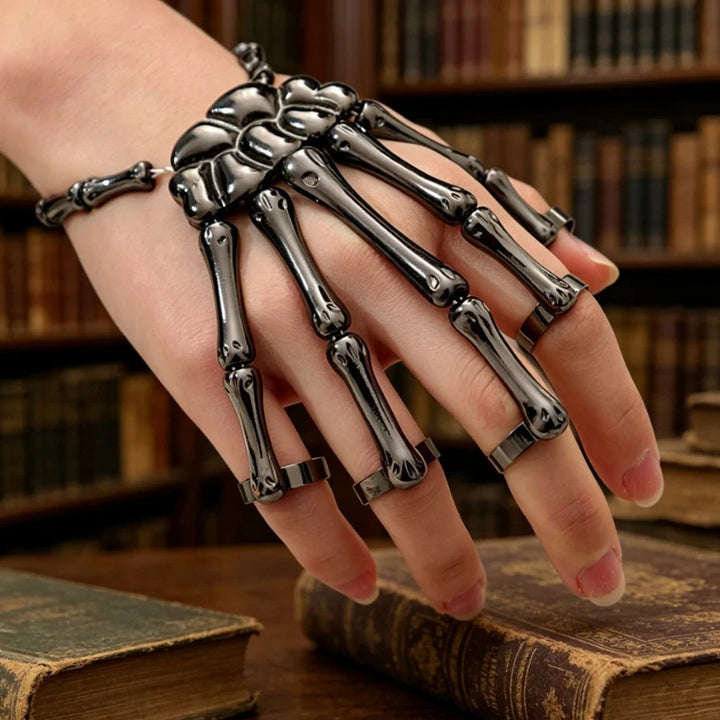 Unisex Skeleton Hand Chain Rings Set