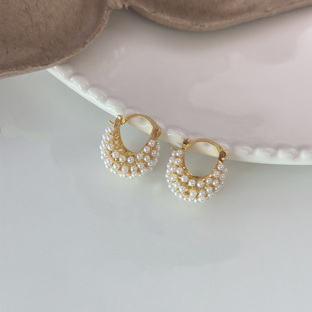 Dainty Pearl Cluster Huggie Earrings