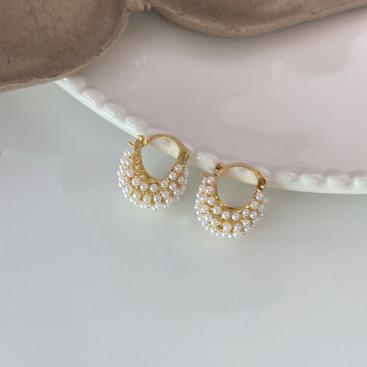 Dainty Pearl Cluster Huggie Earrings