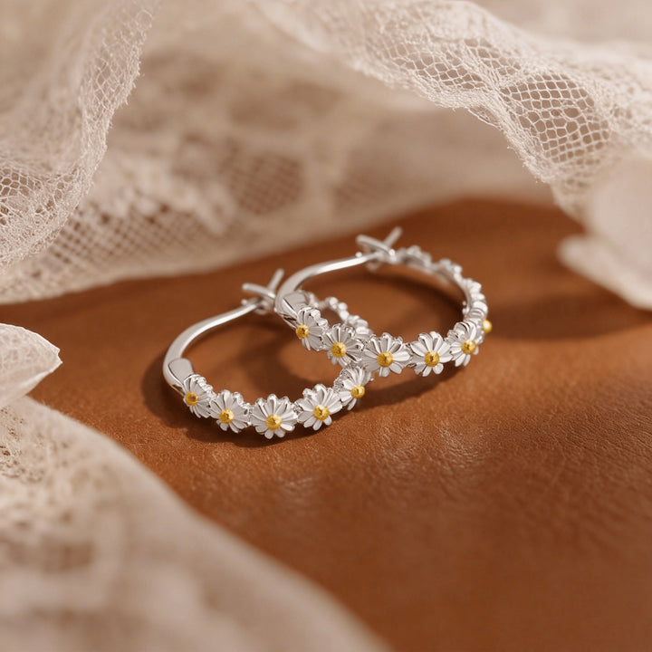 Minimalist Daisy Garden Hoop Earrings