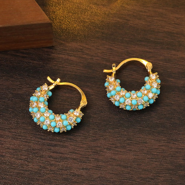 Turquoise and zircon hoop earrings for everyday wear