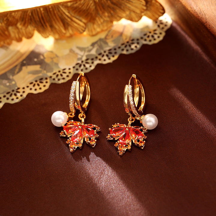 Red Maple Leaf Jewelry Set for Fall