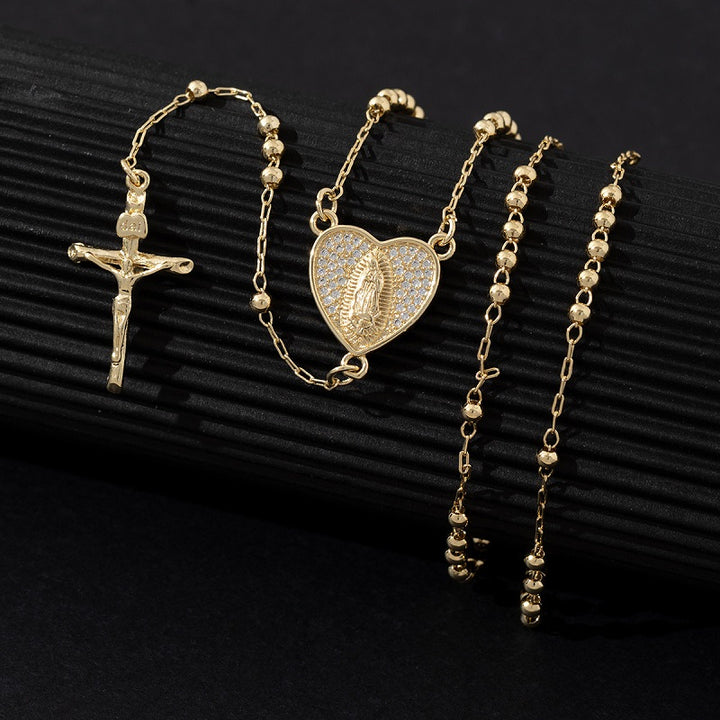 Guadalupe Heart Rosary Cross Necklace