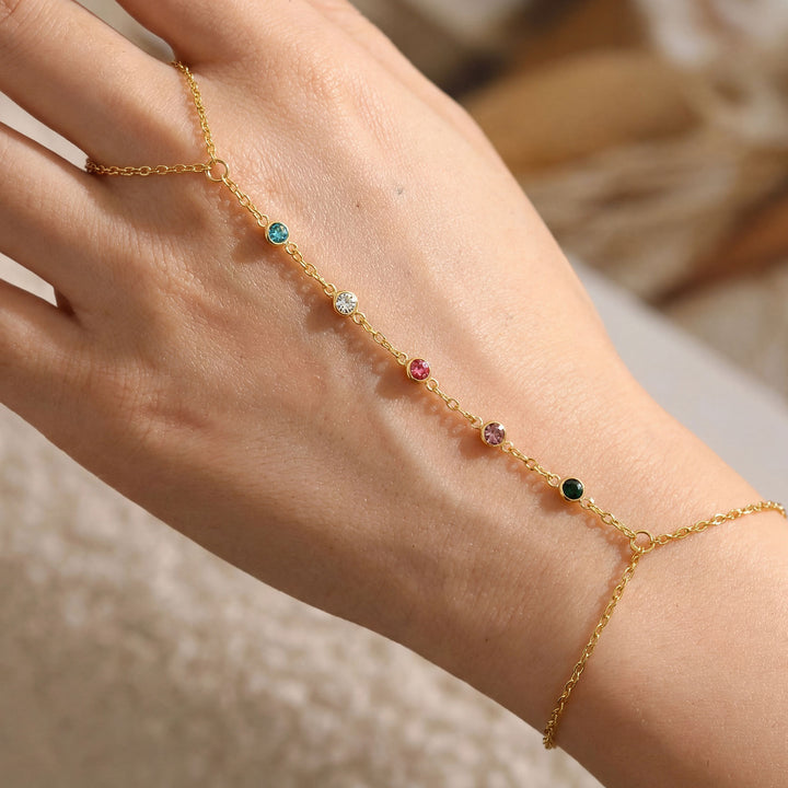 Luxury Color Zircon Circle Linked Finger Bracelet