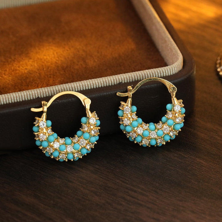 Turquoise and zircon hoop earrings for everyday wear