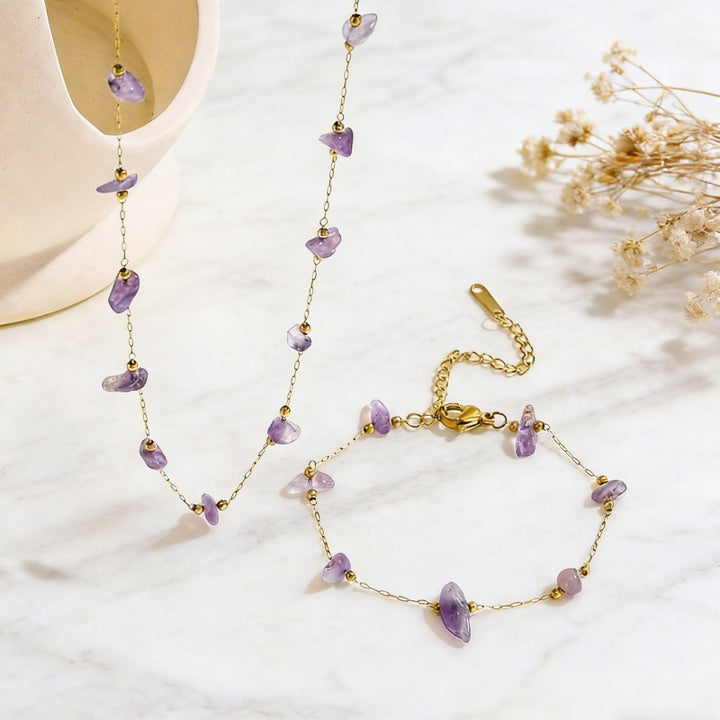 Raw Amethyst Jewelry Set Gold Chain