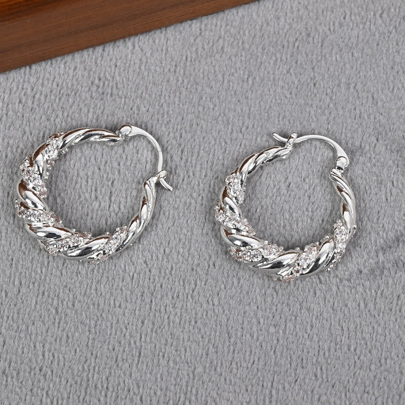 Minimalist Twisted Zircon Hoop Earrings For Ladies