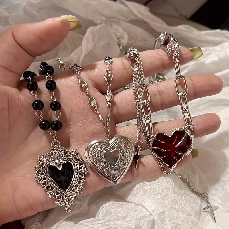 Gothic Heart Pendant Necklace Set