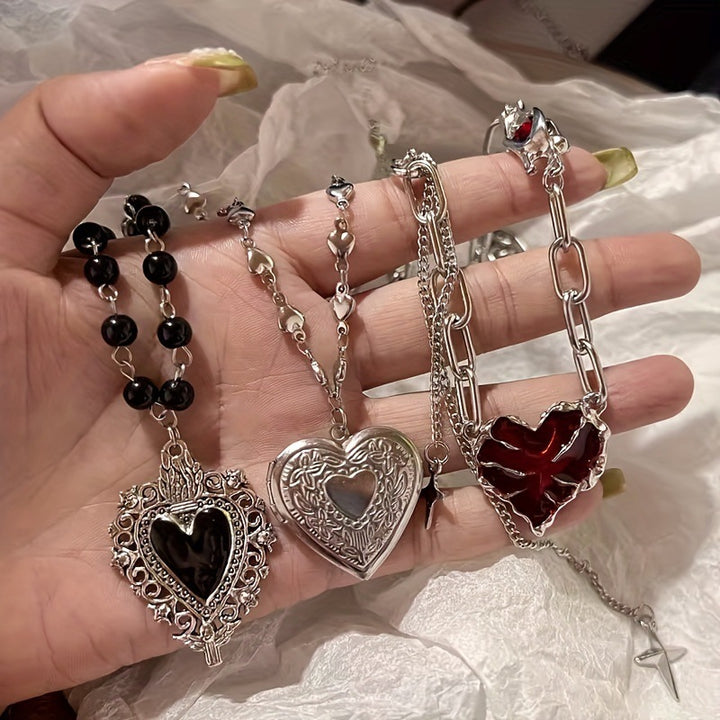 Gothic Heart Pendant Necklace Set