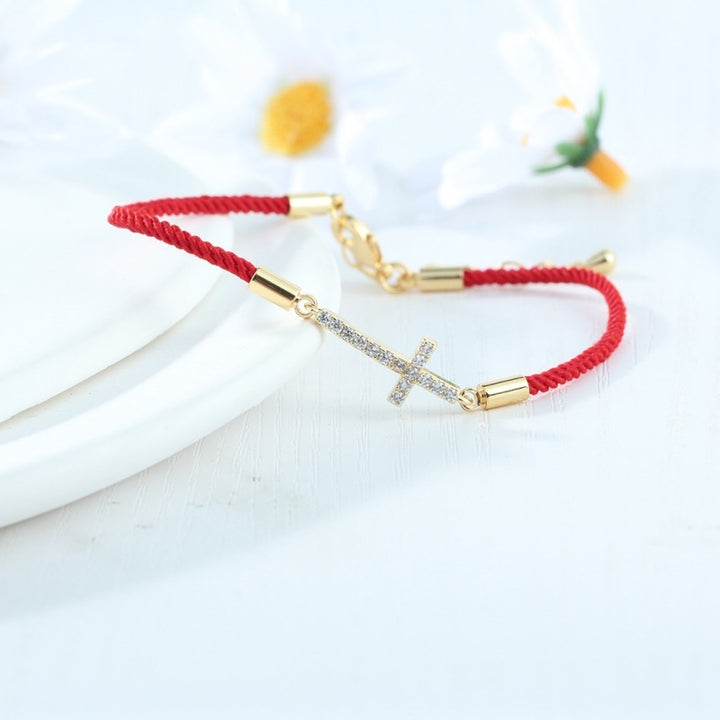 Diamond Cross Red Rope Bracelet