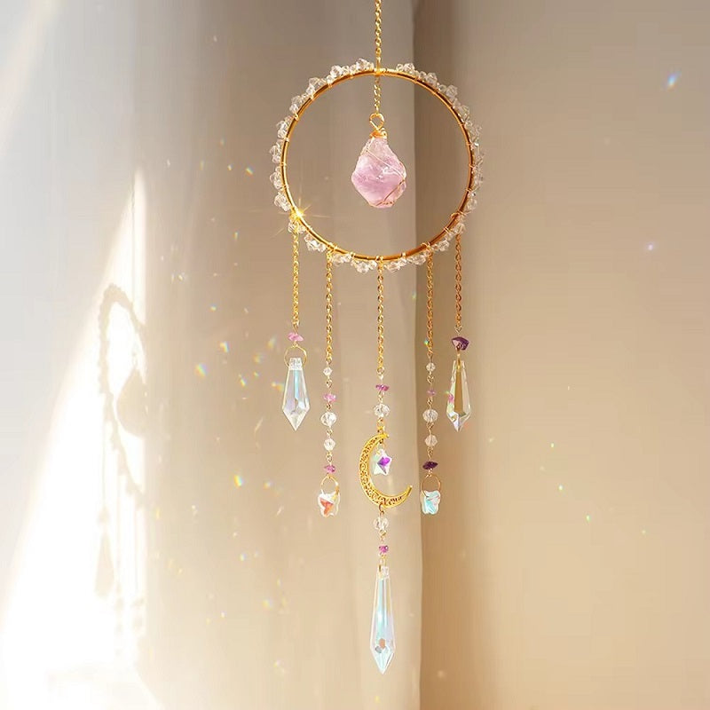 Crystal crushed stone ring suncatcher wind chime pendant