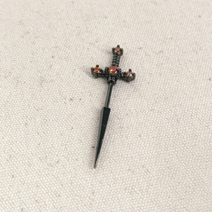 Sword Cross Zircon Thin Bar Cartilage Stud Earrings