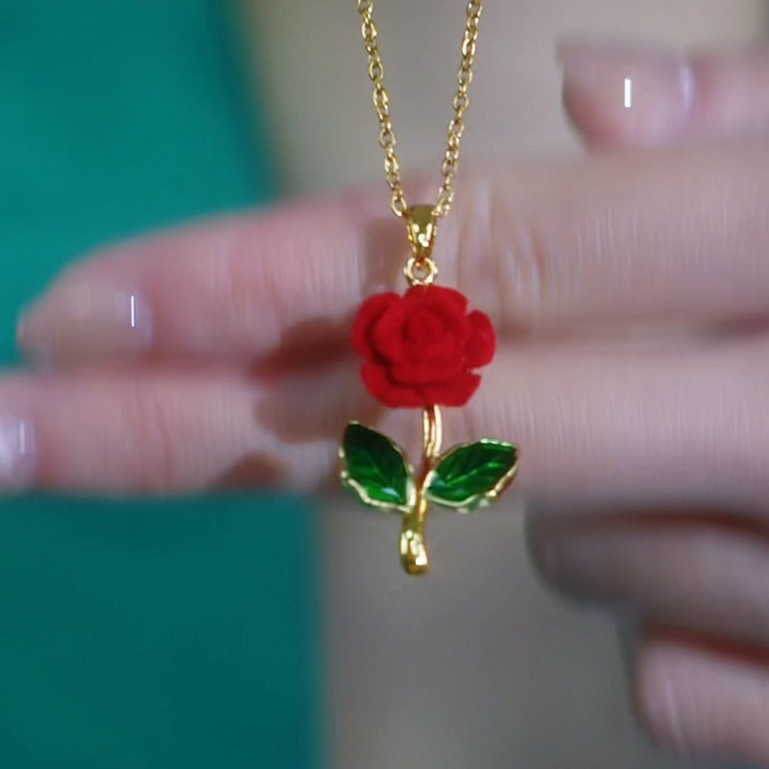 Flocked Rose Pendant Necklace