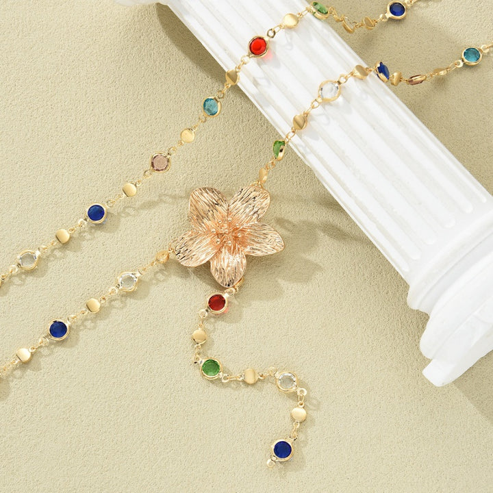 Multicolor Zircon Flower Y Necklace Set