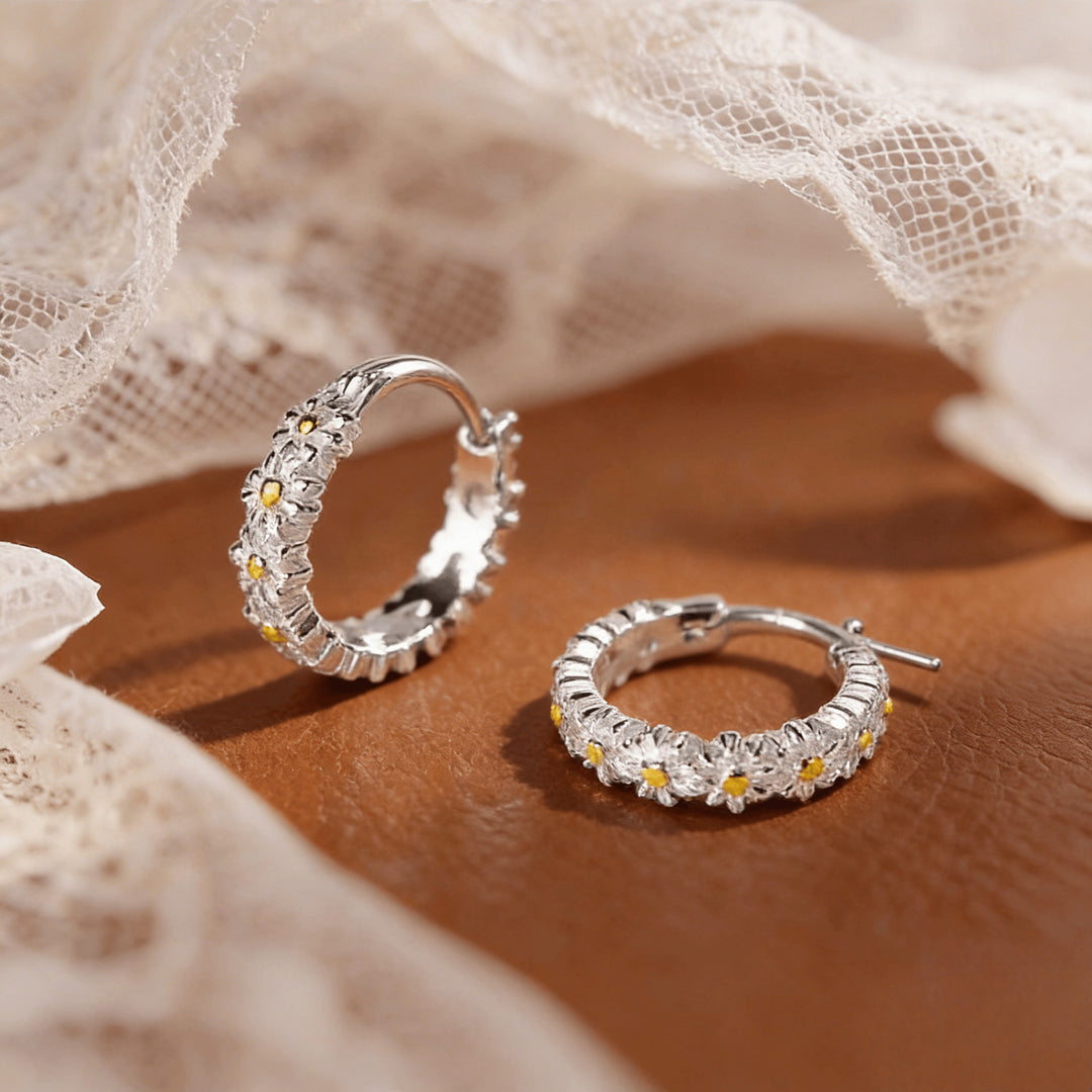 Minimalist Daisy Garden Hoop Earrings