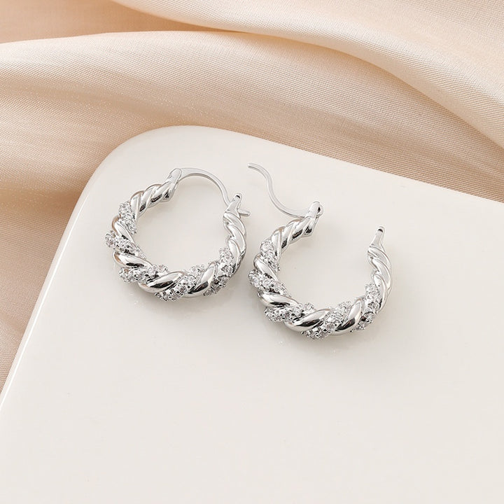 Minimalist Twisted Zircon Hoop Earrings For Ladies