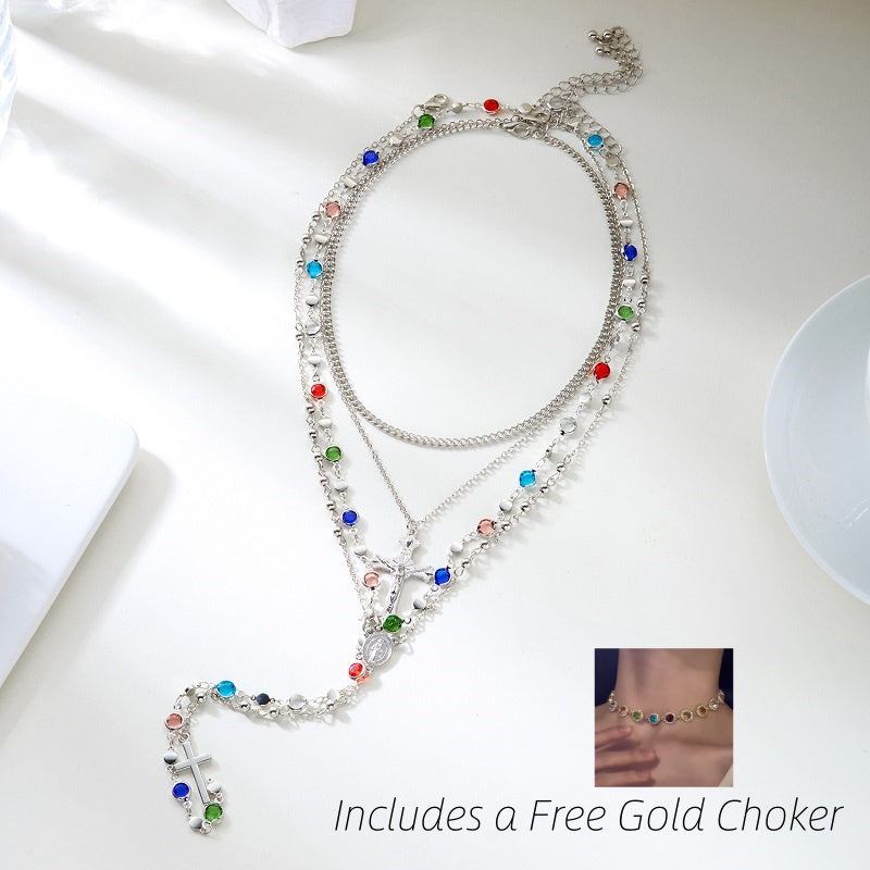 Luxury Multicolor Crystal Cross Necklace