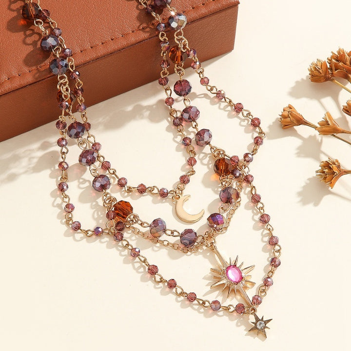 Crystal Moon Necklace Layered Style