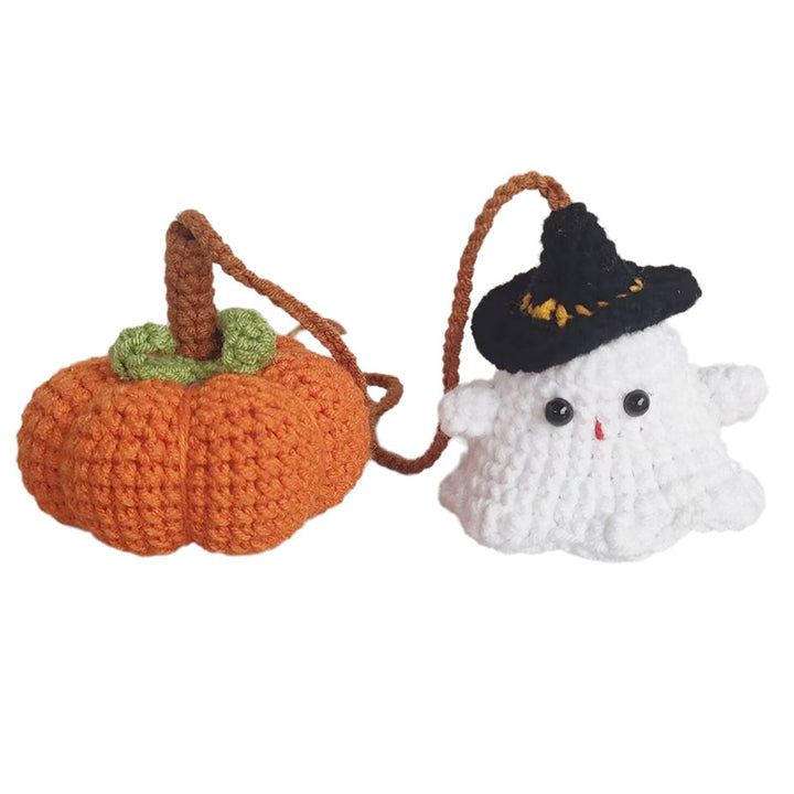 Crochet Ghost Pumpkin Car Rearview Hanging Ornament