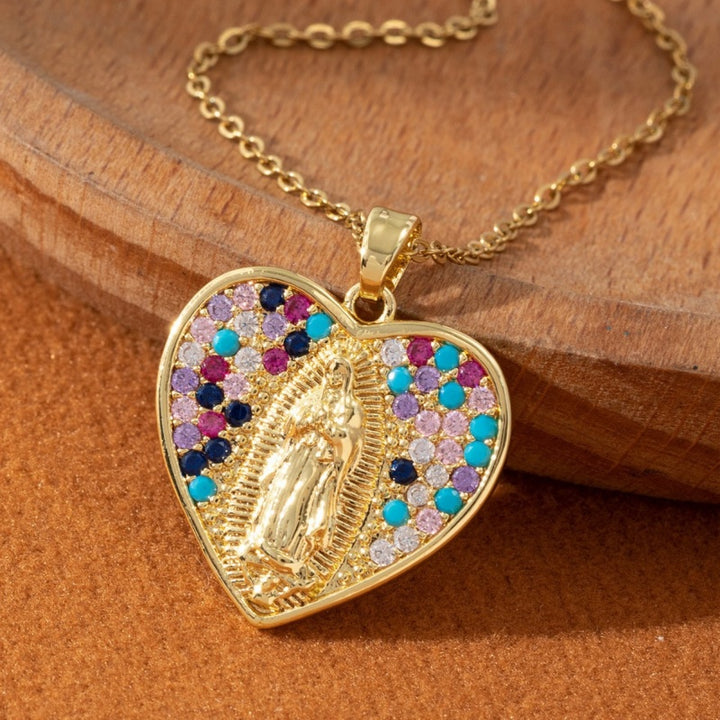 Heart Guadalupe Virgin Mary Pendant Necklace