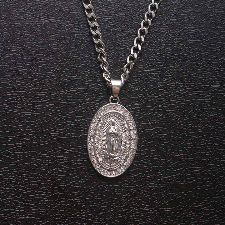 Guadalupe CZ Pendant Cuban Chain Necklace