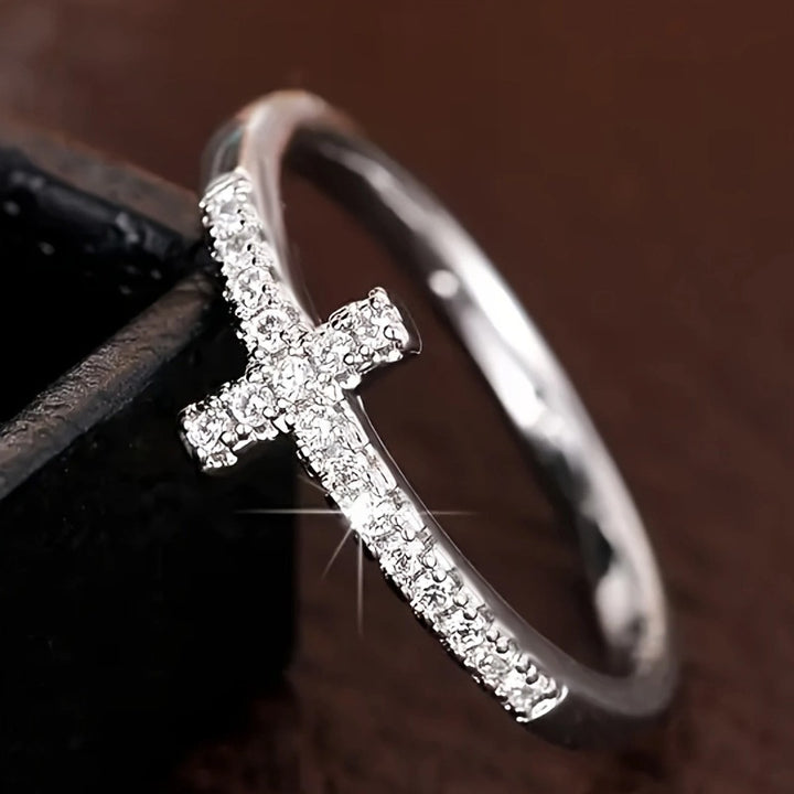 Cubic Zirconia Minimalist Cross Ring