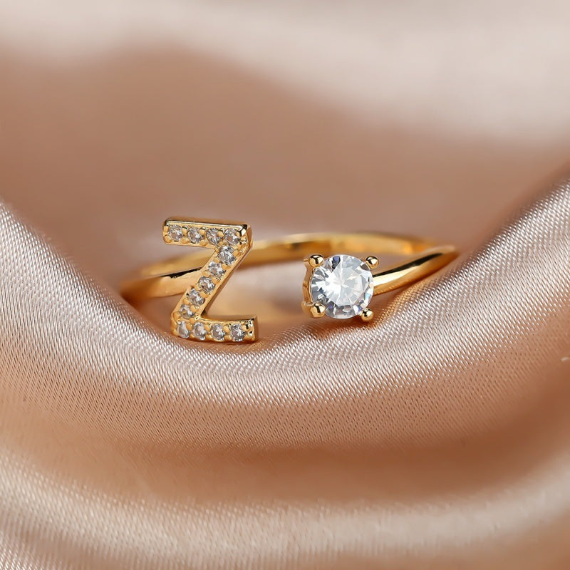 Elegant Initial Open Ring with Zircon