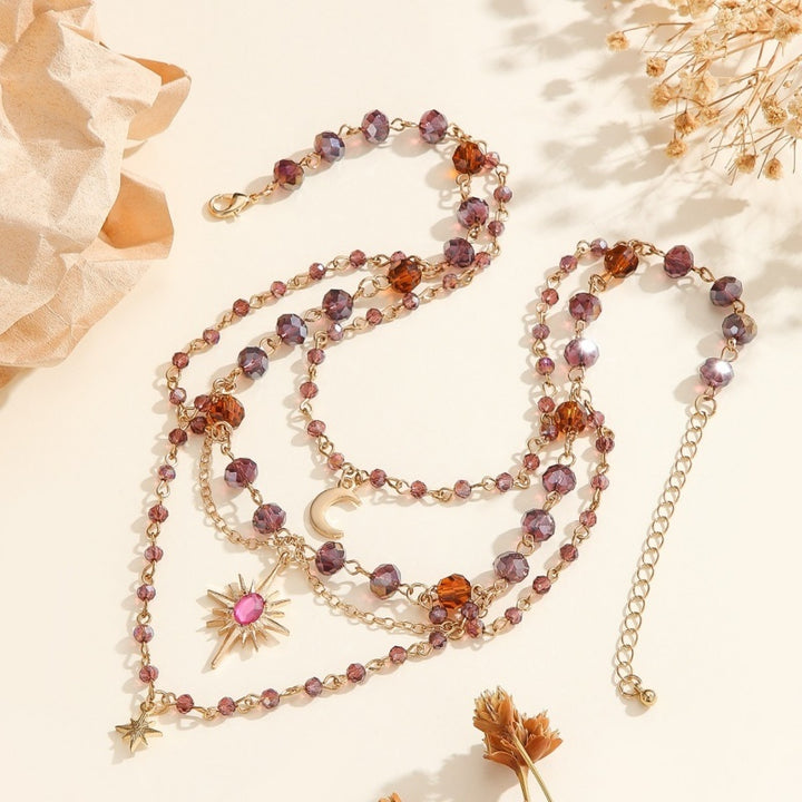 Crystal Moon Necklace Layered Style