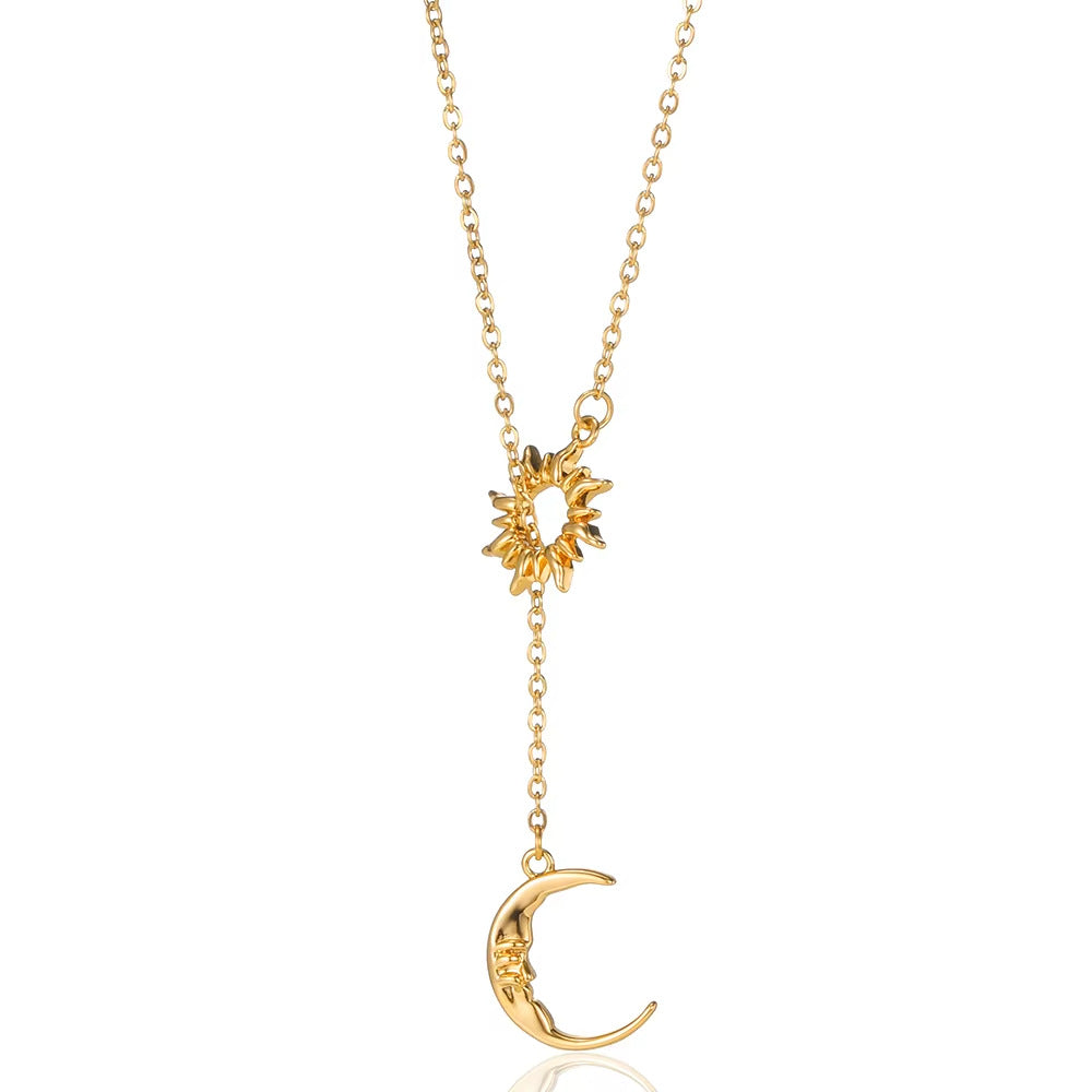 Sun Moon Pendant Necklace Daily Wear