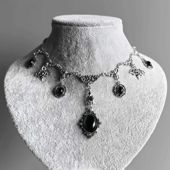 Gothic Ruby Bat Statement Necklace