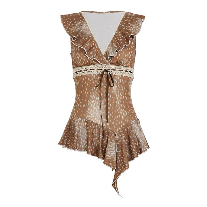 Plunging Ruffle Asymmetric Blouse