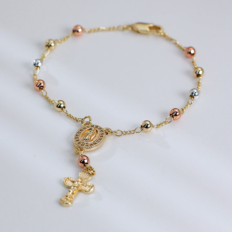 Virgin Mary Cross Bracelet Multicolor Beads