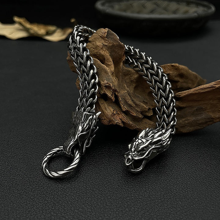 Dual Dragon Head Stainless Steel Bracelet