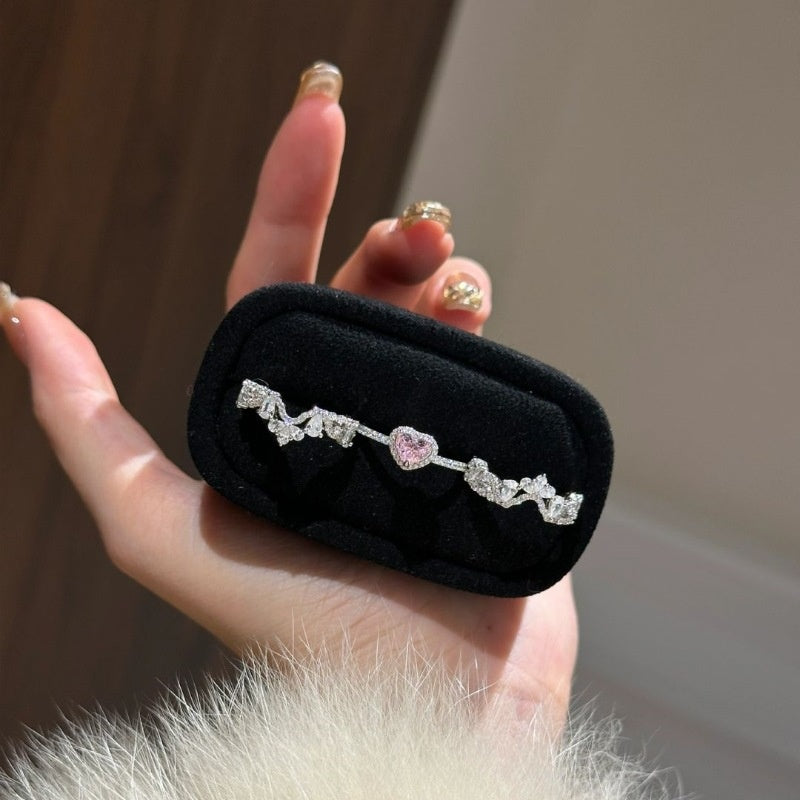 Luxurious Pink Heart Crown Ring Set