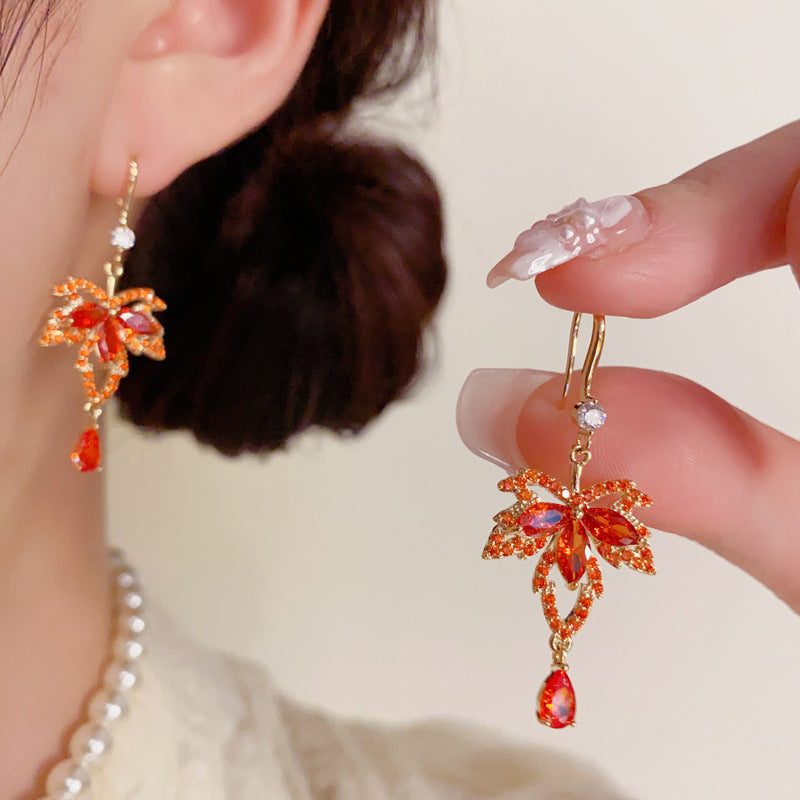 Red Maple Leaf Jewelry Set for Fall