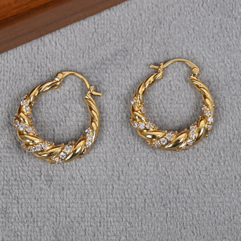 Minimalist Twisted Zircon Hoop Earrings For Ladies