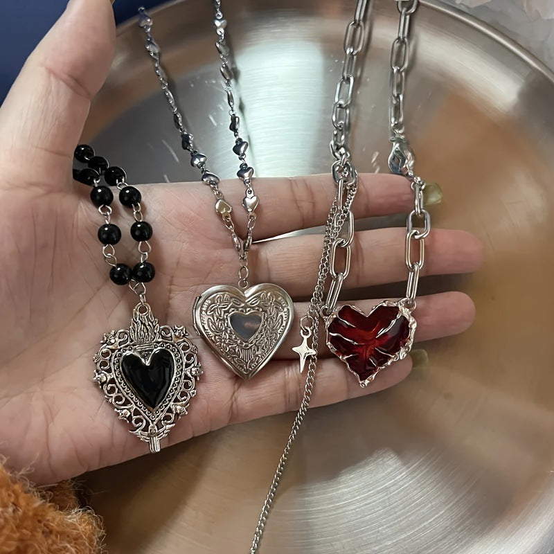 Gothic Heart Pendant Necklace Set