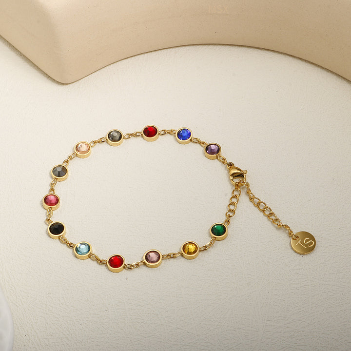 Multicolor Round Zircon Matching Necklace Bracelet Jewelry Set
