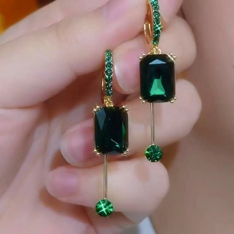 Navy Blue Rectangle Zircon Drop Hoop Earrings