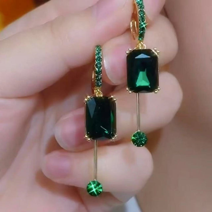 Navy Blue Rectangle Zircon Drop Hoop Earrings