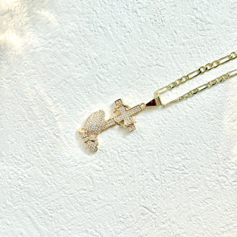 Praying Hand Cross with Zirconia